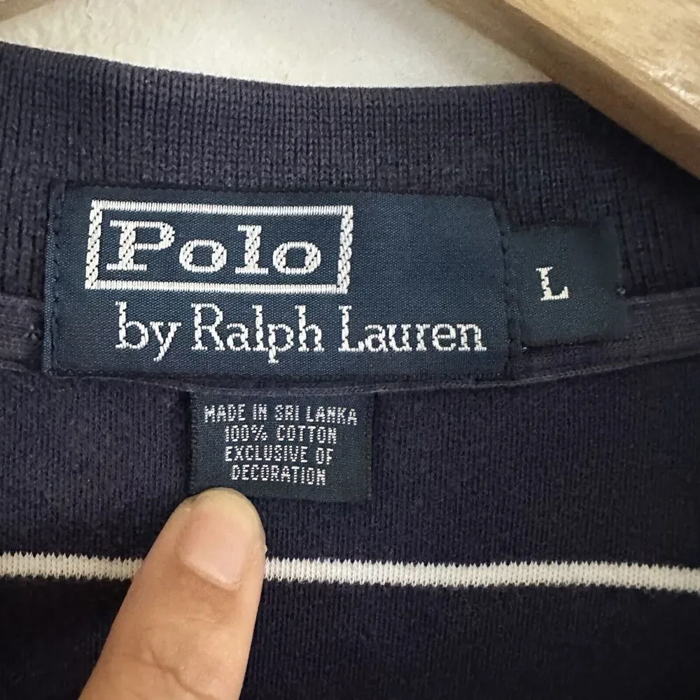 Polo Ralph Lauren Polo Shirt Navy Blue Stripes Men's Size Large 100% Cotton‎